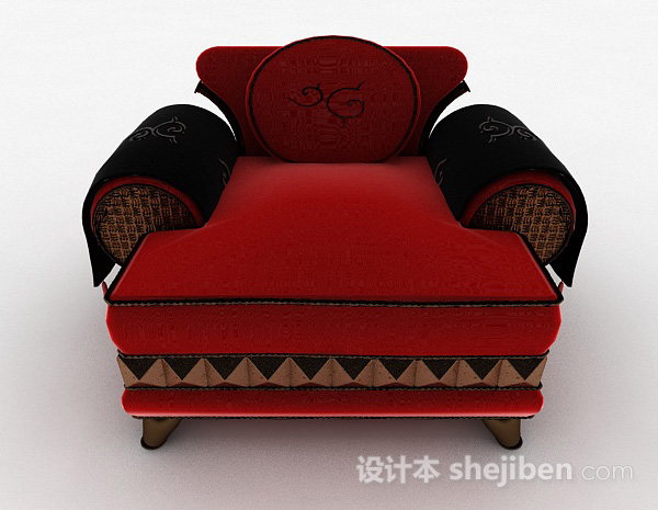 东南亚风格东南亚红色单人沙发3d模型下载