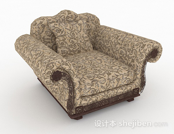 欧式棕色花纹单人沙发3d模型下载