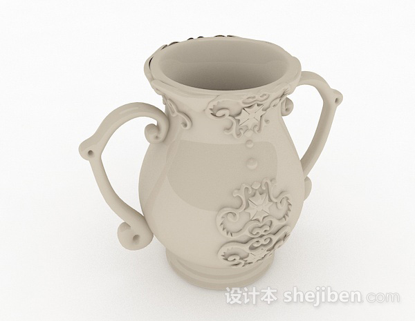 中式风格白色大肚花瓶3d模型下载