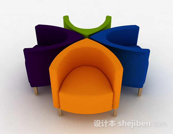 免费创意彩色单人沙发组合3d模型下载