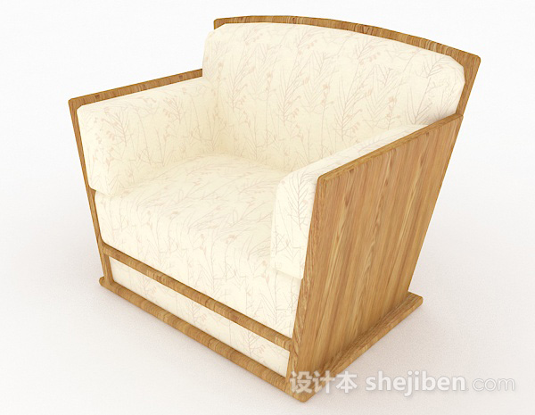 免费黄色木质单人沙发3d模型下载