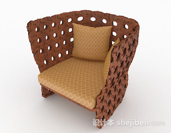 免费田园棕色休闲单人沙发3d模型下载