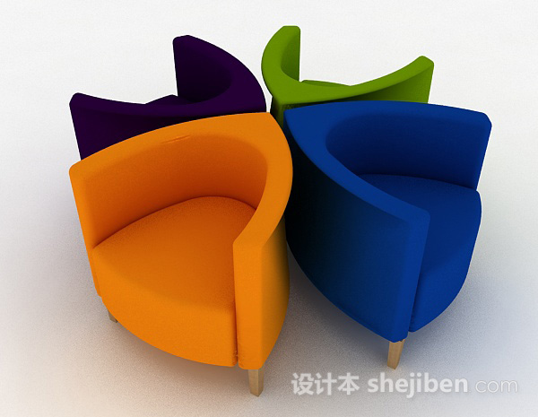 设计本创意彩色单人沙发组合3d模型下载