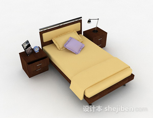 木质黄色单人床3d模型下载