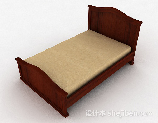 免费棕色简约单人床3d模型下载