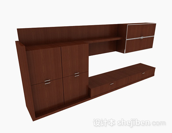 免费木质棕色电视柜3d模型下载