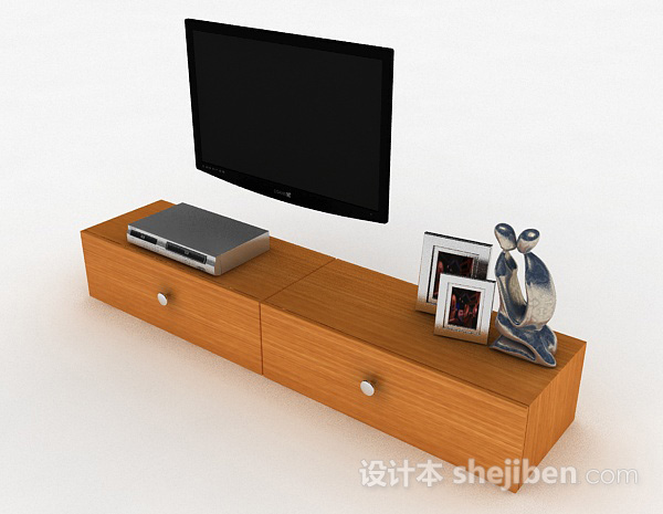 免费现代风格浅棕色木纹电视柜3d模型下载