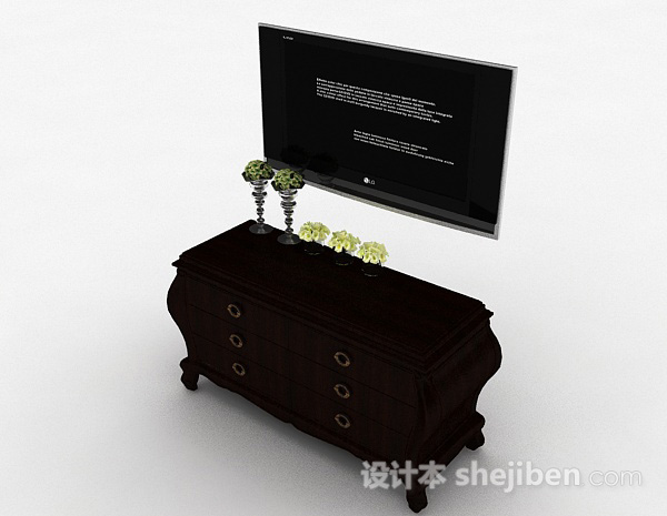 免费中式风格深棕色木质电视储物柜3d模型下载