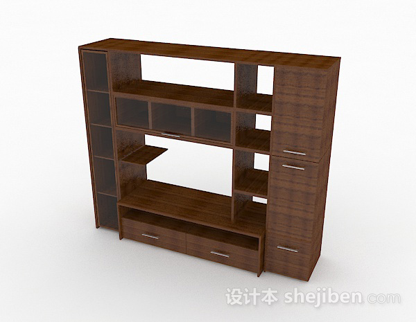 现代风格深棕色家居木质电视柜3d模型下载