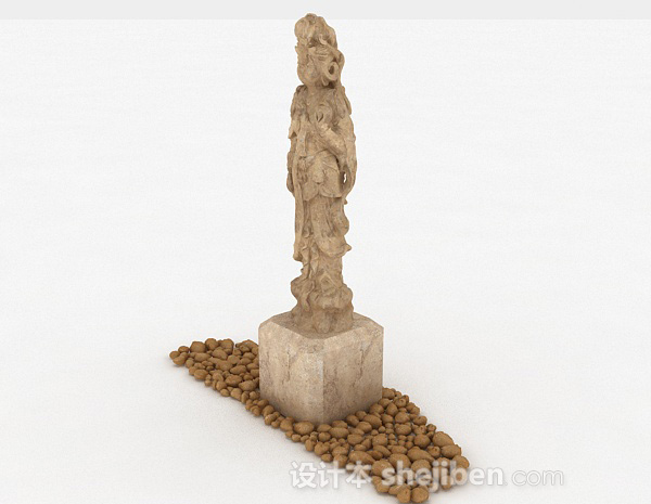 免费中式风格石刻古代仕女雕像3d模型下载