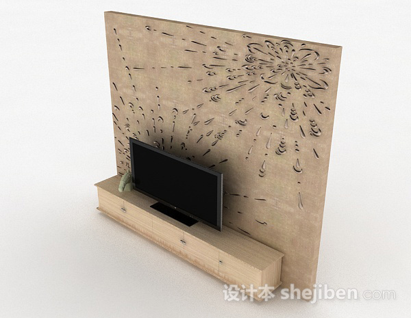 免费现代风格浅色木质电视柜3d模型下载