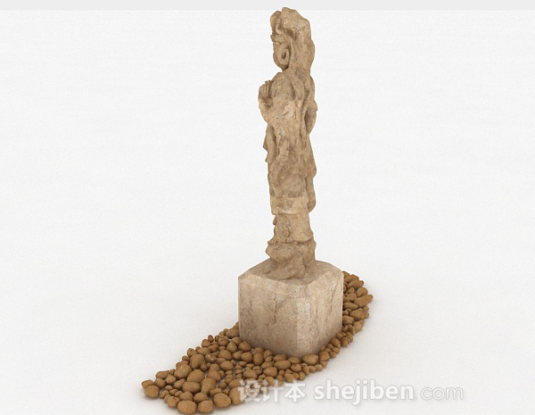 设计本中式风格石刻古代仕女雕像3d模型下载