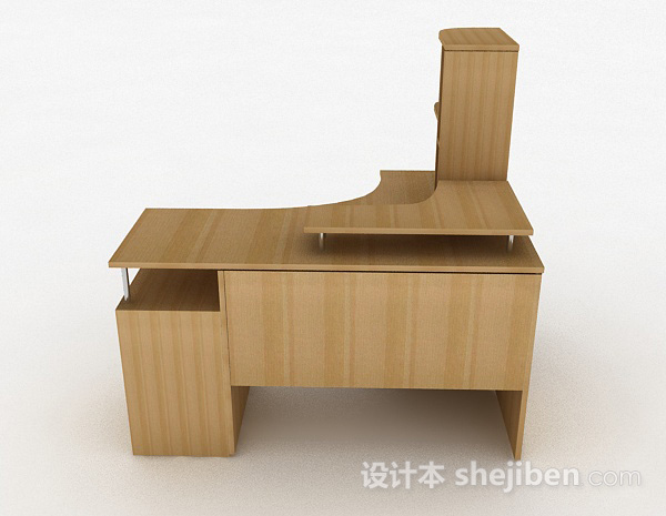 设计本棕色简约书桌3d模型下载