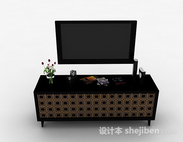 中式风格中式风格黑色电视储物柜3d模型下载