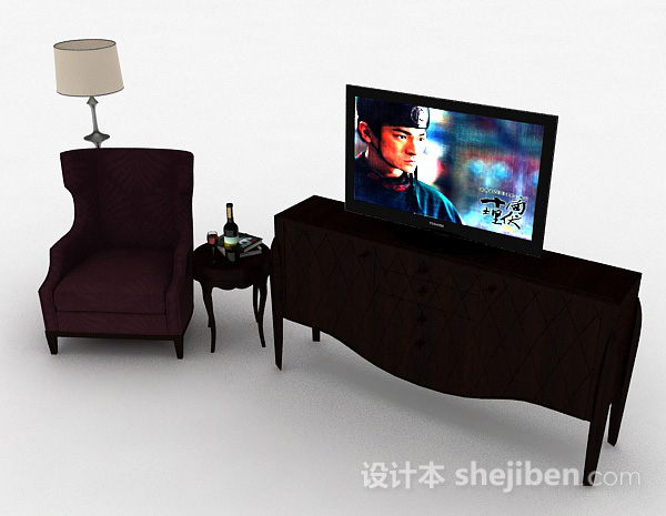 免费欧式风格黑色组合电视柜3d模型下载
