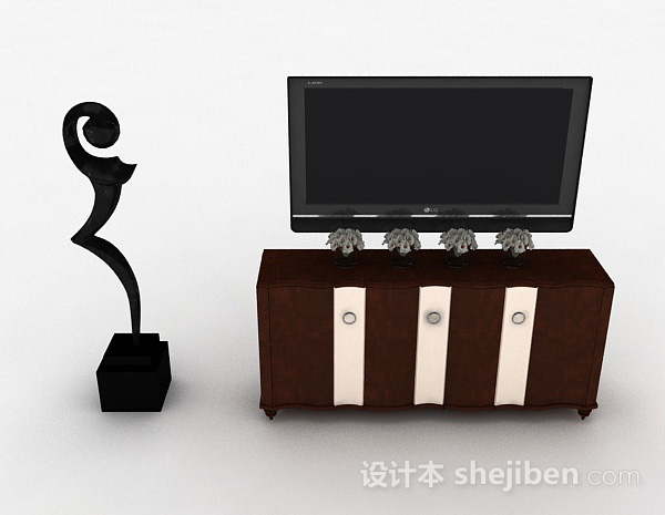 欧式风格欧式风格棕色雕花电视柜3d模型下载