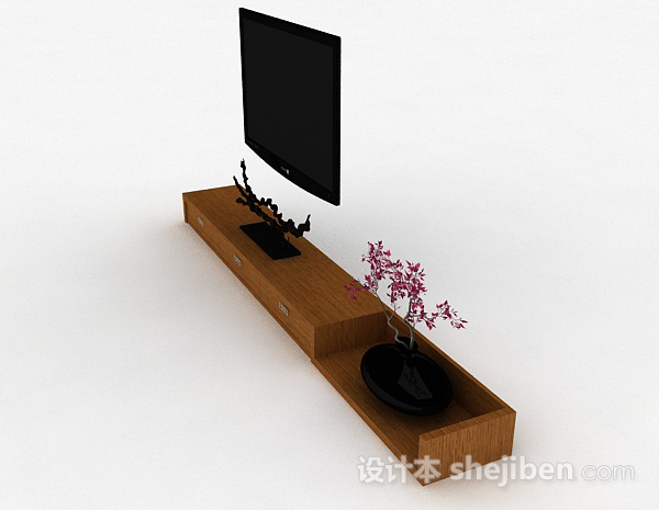 设计本中式风格浅棕色电视柜3d模型下载