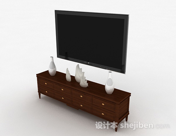 免费欧式风格木质棕色电视储物柜3d模型下载