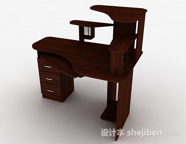 设计本深棕色简约书桌3d模型下载