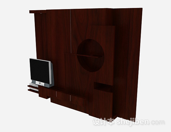 现代风格现代时尚枣红色木质电视背景墙3d模型下载