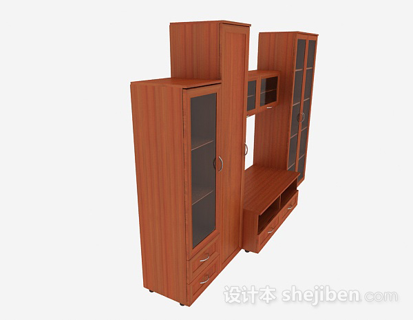 设计本家居木质棕色电视柜3d模型下载