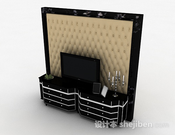免费欧式风格黑色组合电视柜3d模型下载