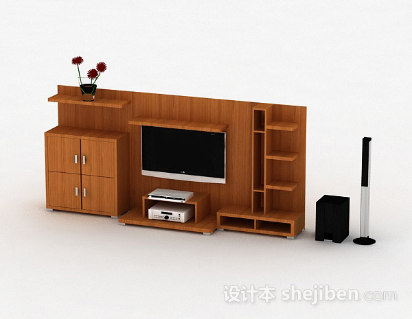 现代风格现代风格浅色木质花纹电视柜3d模型下载