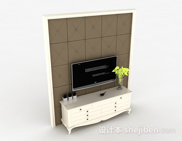 欧式风格白色木质储物柜3d模型下载