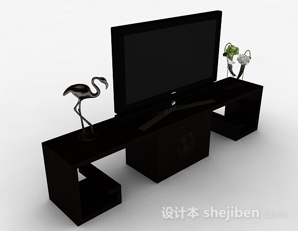 中式传统黑色木质家居电视柜3d模型下载
