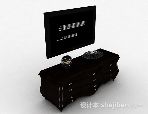 欧式风格黑色电视储物柜3d模型下载
