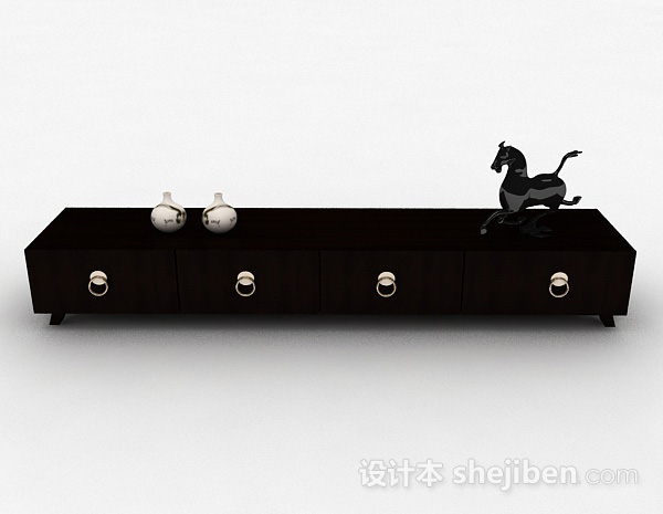 中式风格中式风格黑色木纹电视柜3d模型下载