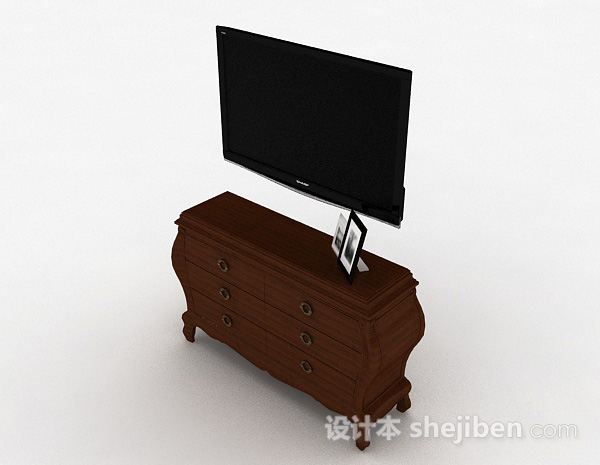 免费欧式风格棕色木质电视储物柜3d模型下载