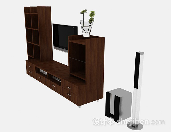 设计本棕色电视柜3d模型下载