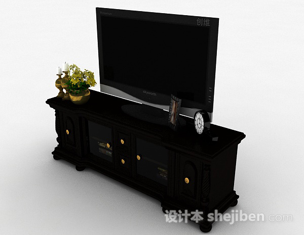 免费黑色电视机3d模型下载