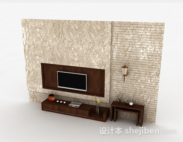 现代风格现代风大理石电视背景墙3d模型下载
