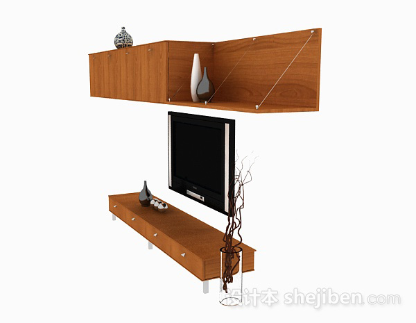 设计本现代风格浅色木质花纹组合电视柜3d模型下载