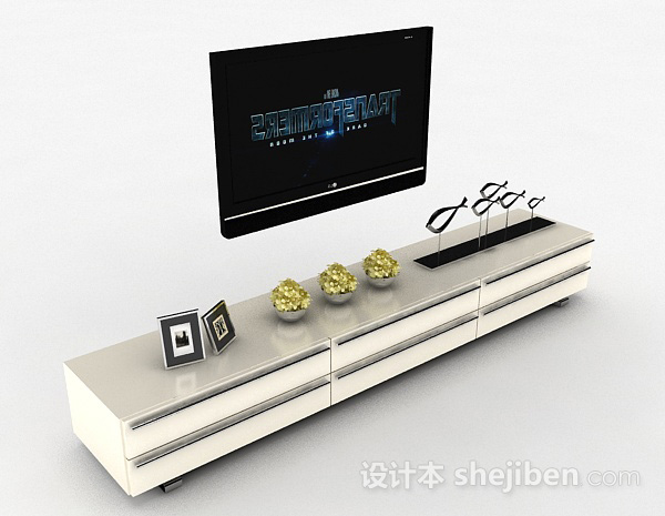 白色现代风格时尚电视柜3d模型下载