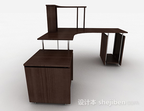 设计本棕色木质办公桌3d模型下载