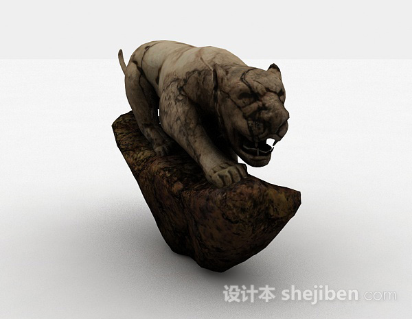 中式风格中式风格猛虎雕刻摆件3d模型下载