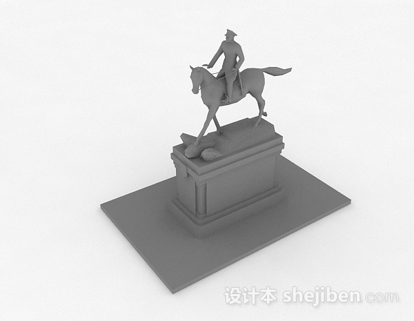 现代风格灰色将军骑马摆件品3d模型下载