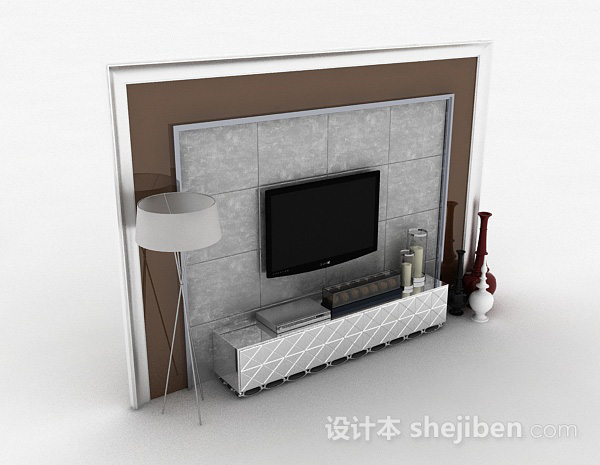 现代风格白色方格门木质电视柜3d模型下载