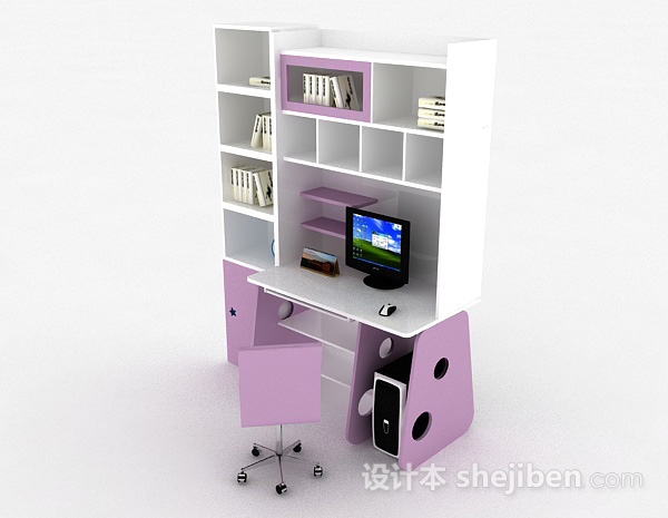 免费紫色书桌柜3d模型下载