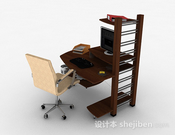 现代风格木质棕色书桌3d模型下载