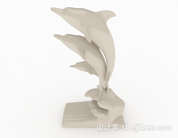 设计本现代风格白色石质海豚雕刻品3d模型下载