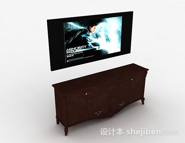 中式风格棕色木质电视柜3d模型下载