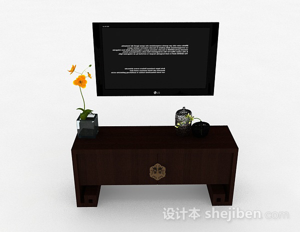 中式风格传统中式风格棕色电视柜3d模型下载