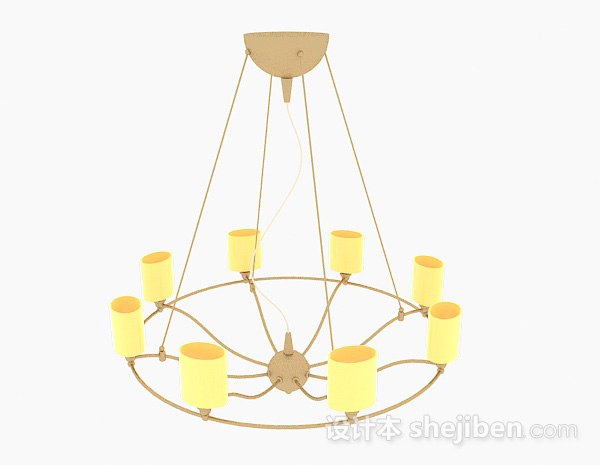 现代风格暖黄色圆形吊灯3d模型下载