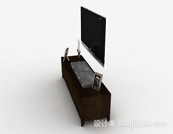 免费现代风格棕色木质电视柜3d模型下载