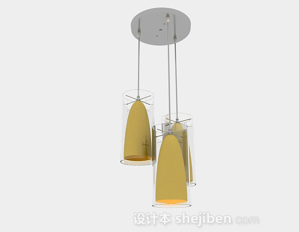 现代风格现代风格暖黄色锥形吊灯3d模型下载