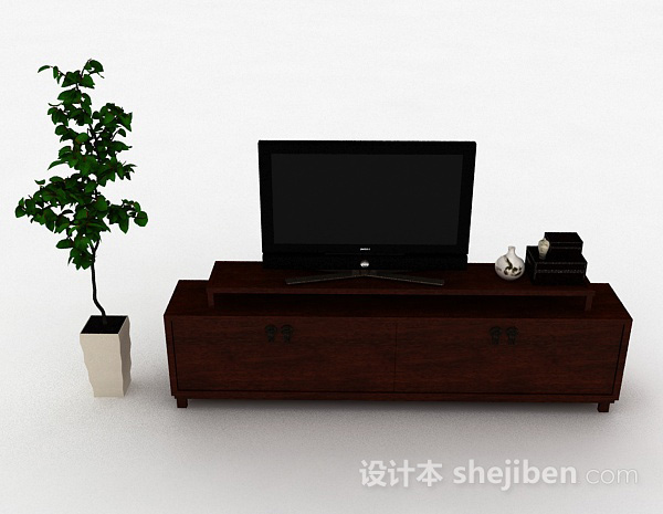 中式风格中式风格枣红色电视柜3d模型下载